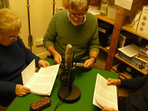 A group of readers recording content for the weekly news